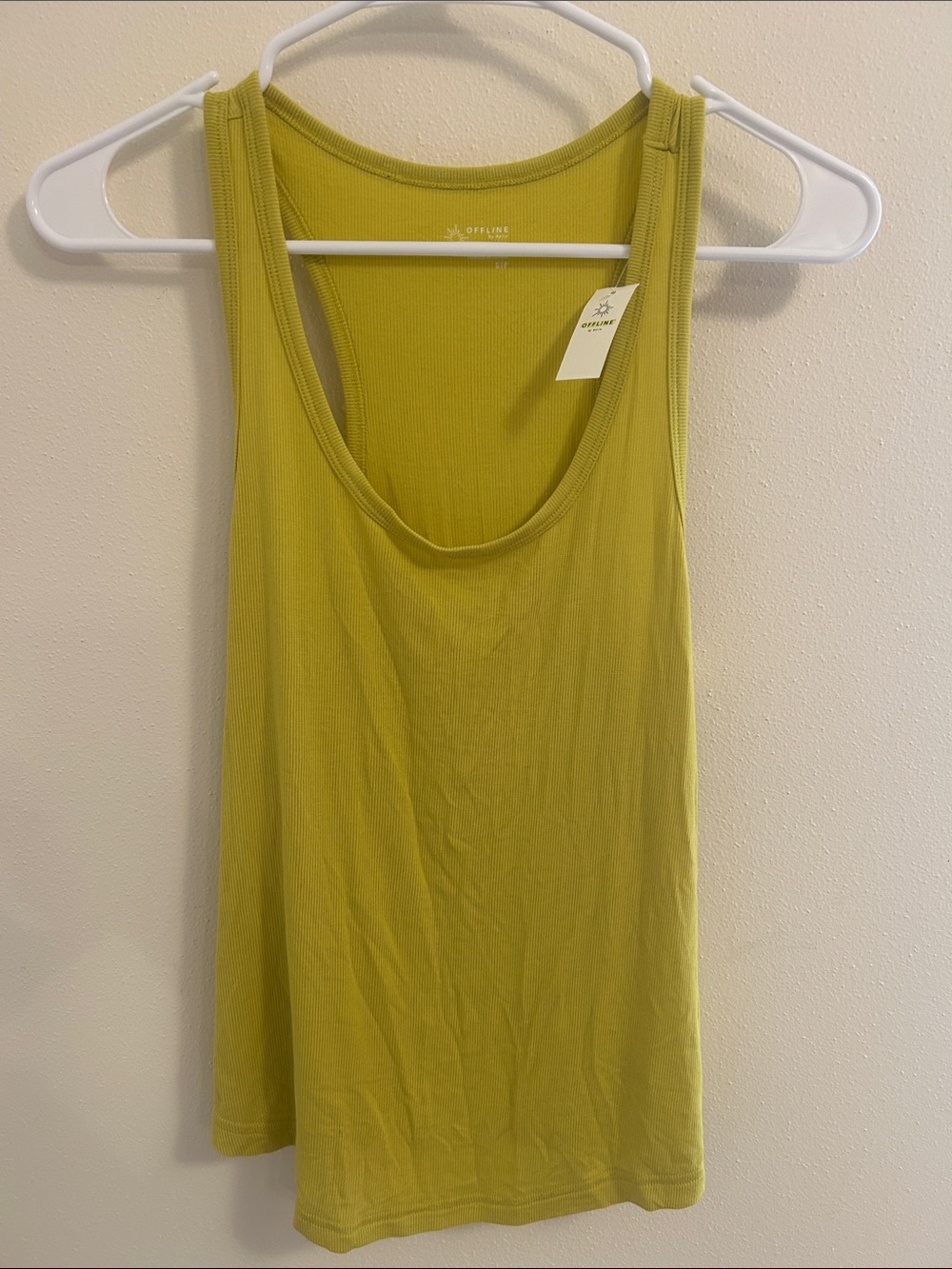 aerie Ribbed Scoop Tank Top in Chartreuse